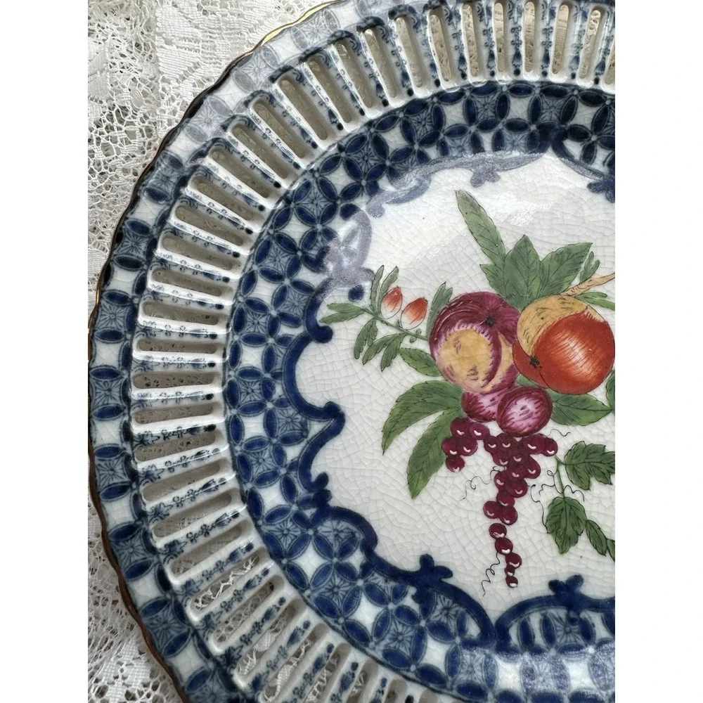 1890s United Wilson Fruit - Blue & White Porcelain Plate Wall Hanging Antique‎